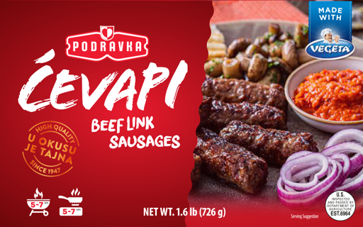 Podravka Cevapi Beef Link Sausages 12 x 1.6Lbs (726g)